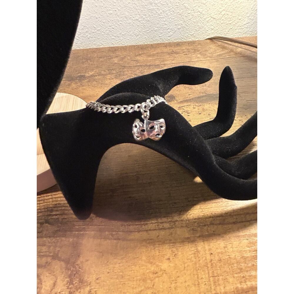 Sterling Silver Comedy Tragedy Mask Bracelet Double Chain Theater Charm 6”